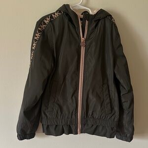 Michael Kors olive green Hooded Puffer Jacket with Pink Trim
